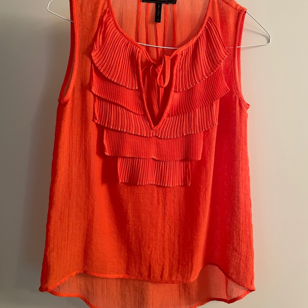 BCBGMaxAzria Orange Sleeveless Ruffled Blouse